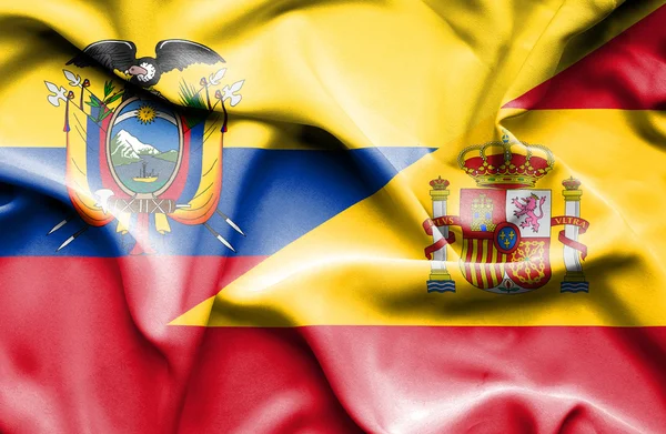 Waving flag of Spain and Ecuador — Stock Photo, Image