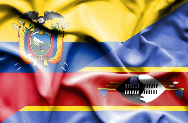 Waving flag of Swazliand and Ecuador — Stock Photo, Image