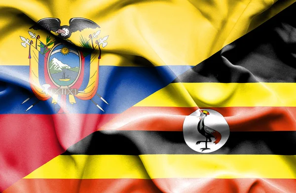 Waving flag of Uganda and Ecuador — Stock Photo, Image