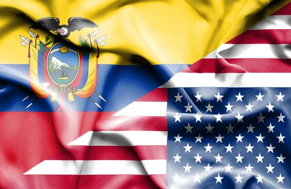 Waving flag of United States of America and Ecuador — Stock Photo, Image