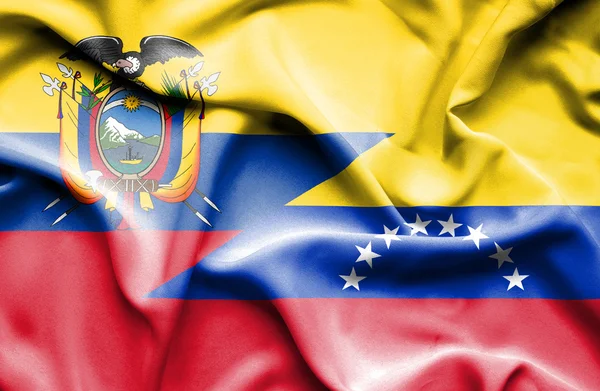 Venezuela ve Ekvador bayrağı sallayarak — Stok fotoğraf