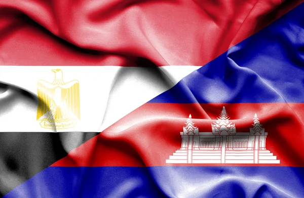 Waving flag of Cambodia and Egypt — Stock Photo, Image