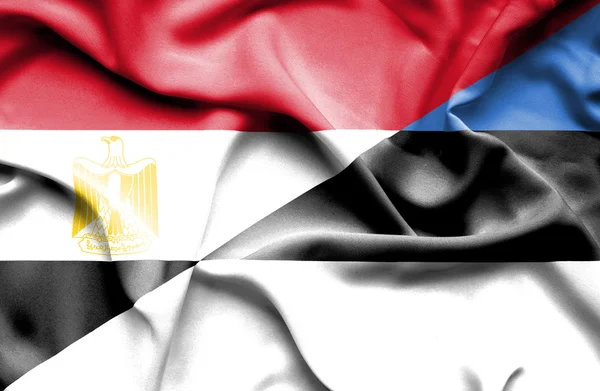 Waving flag of Estonia and Egypt — Stock Photo, Image