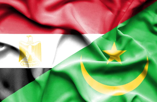 Waving flag of Mauritania and Egypt — Stock Photo, Image