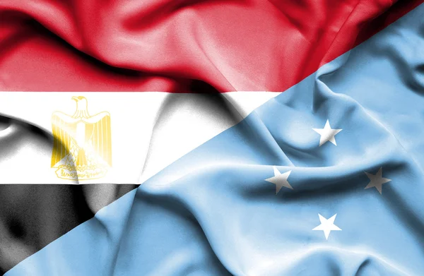 Waving flag of Micronesia and Egypt — Stock Photo, Image