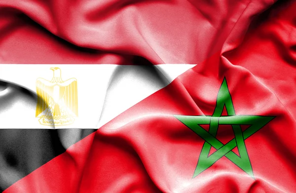 Wapperende vlag van Marokko en Egypte — Stockfoto