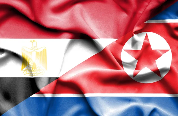 Bandeira acenando da Coreia do Norte e Egito — Fotografia de Stock