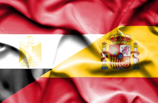 Κουνώντας τη σημαία της Ισπανίας και της Αιγύπτου — Φωτογραφία Αρχείου