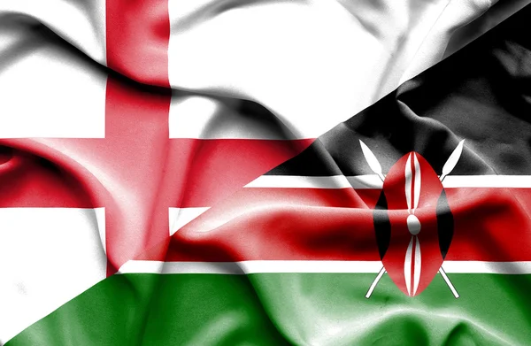 Waving flag of Kenya and England — Stock Photo, Image