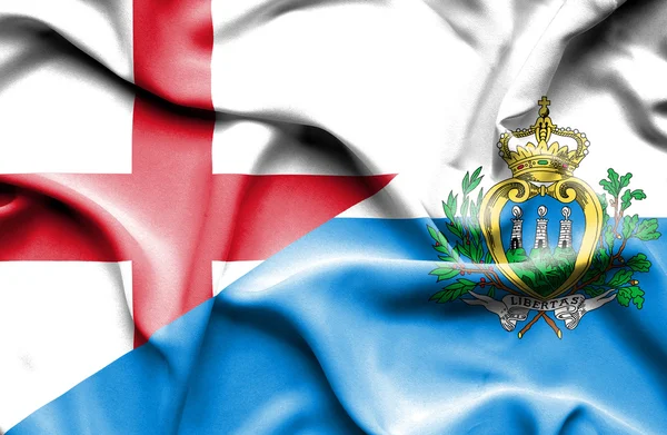 Waving flag of San Marino and England — Stock Photo, Image