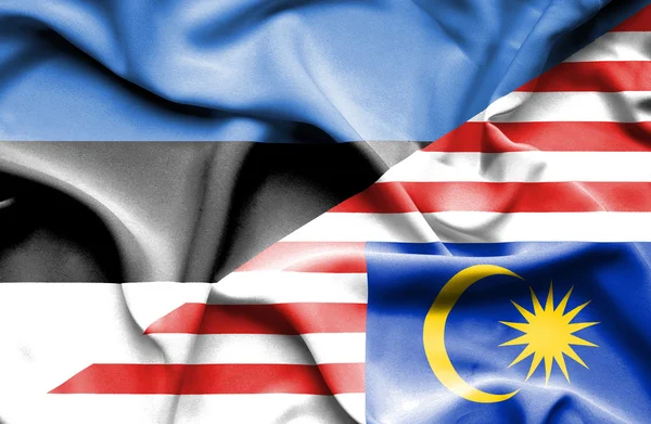 Waving flag of Malaysia and Estonia — Stock Photo, Image