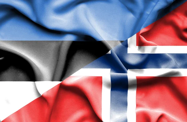 Waving flag of Norway and Estonia — Stock Photo, Image