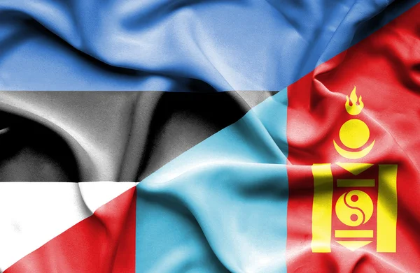 Waving flag of Mongolia and Estonia — Stock Photo, Image