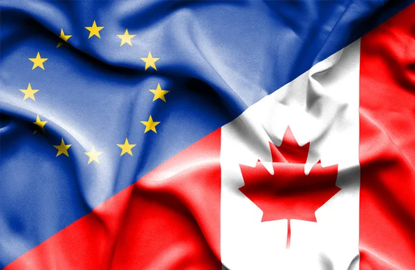 Bandera ondeante de Canadá y la UE — Foto de Stock