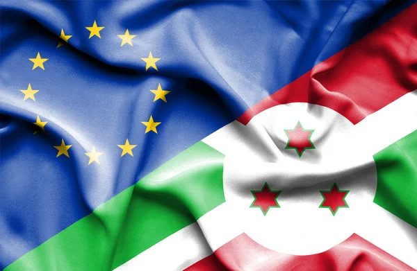 Bandera ondeante de Burundi y la UE — Foto de Stock