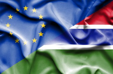 Gambiya ve AB bayrağı sallayarak