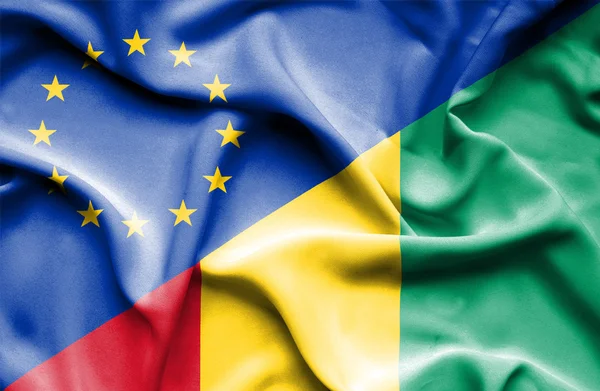 Bandeira ondulada da Guiné e da UE — Fotografia de Stock