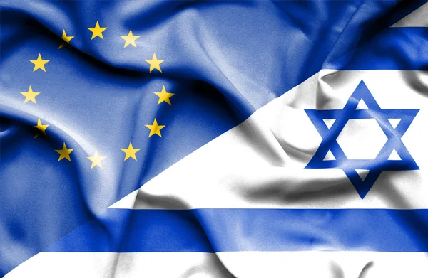 Bandera ondeante de Israel y la UE — Foto de Stock