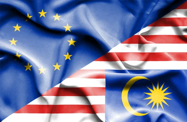 Waving flag of Malaysia and EU — Stock Photo, Image
