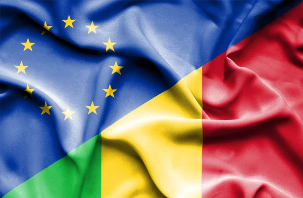 Bandeira ondulada do Mali e da UE — Fotografia de Stock