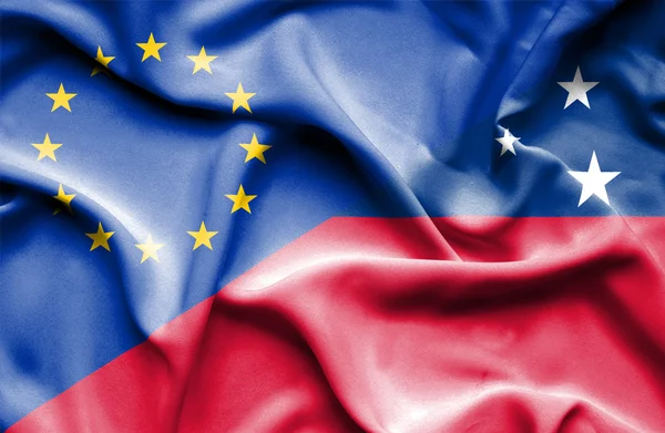 Machać flaga samoa i UE — Zdjęcie stockowe