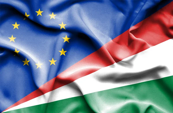 Waving flag of Seychelles and EU — Stock Photo, Image