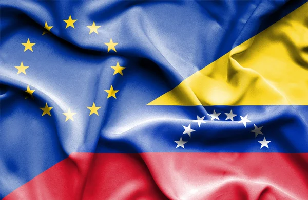Bandeira ondulada da Venezuela e da UE — Fotografia de Stock