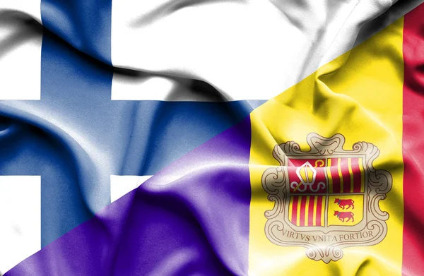 Waving flag of Andorra and Finland — Stock Photo, Image