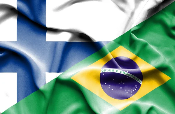 Bandera ondeante de Brasil y Finlandia — Foto de Stock