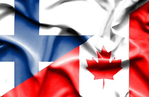 Waving flag of Canada and Finland — Stock Photo, Image