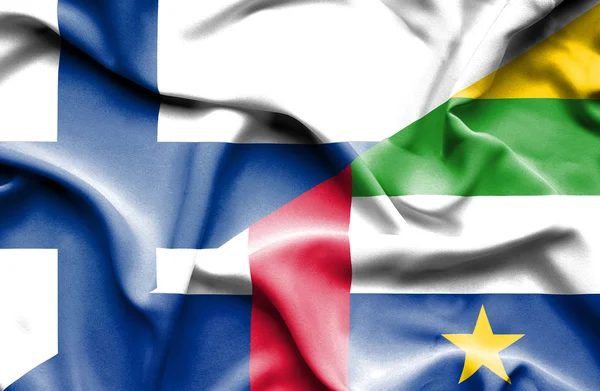 Bandiera sventolante della Repubblica Centrafricana e della Finlandia — Foto Stock