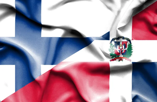 Waving flag of Dominican Republic and Finland — Stock Photo, Image