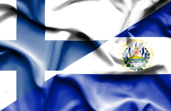 Waving flag of El Salvador and Finland — Stock Photo, Image
