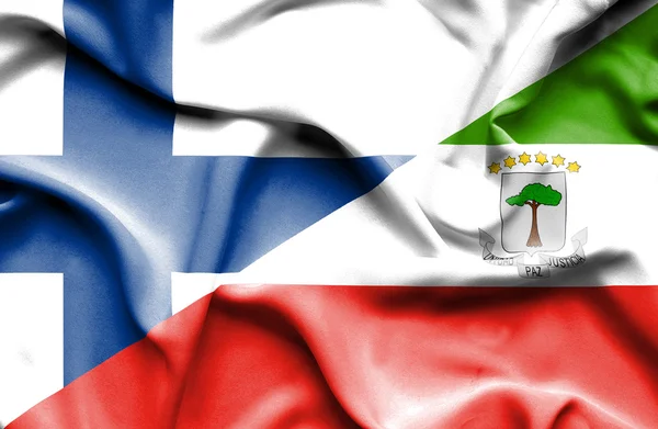 Waving flag of Equatorial Giuinea and Finland — Stock Photo, Image