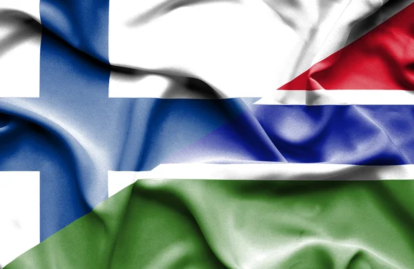 Waving flag of Gambia and Finland — Stock Photo, Image