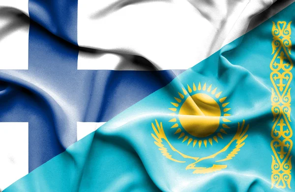 Bandera ondeante de Kazajstán y Finlandia — Foto de Stock