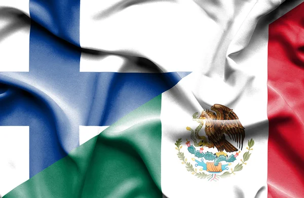 Waving flag of Mexico and Finland — Stock Photo, Image