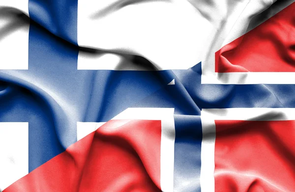 Bandera ondeante de Noruega y Finlandia — Foto de Stock