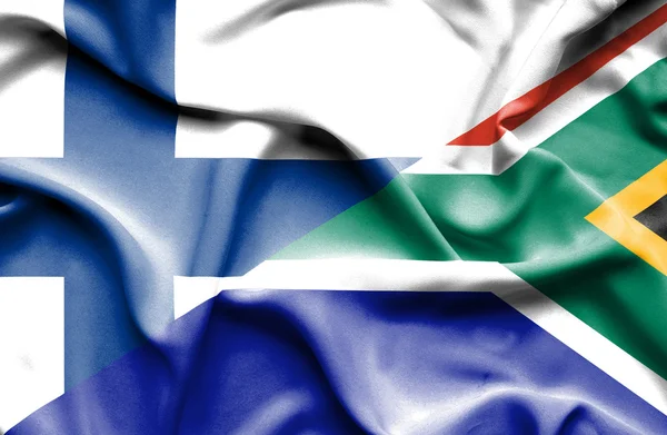 Waving flag of South Africa and Finland — Stock Photo, Image