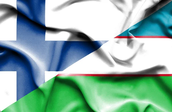 乌兹别克斯坦和芬兰的那飘扬的旗帜 — 图库照片