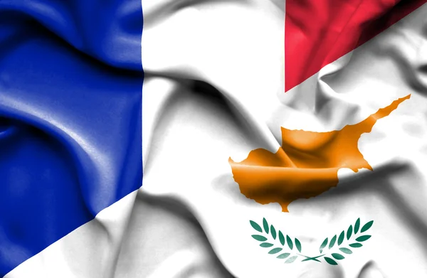 Waving flag of Cyprus and France — Stock Photo, Image