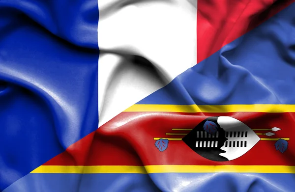 Bandera ondeante de Swazliand y Francia — Foto de Stock