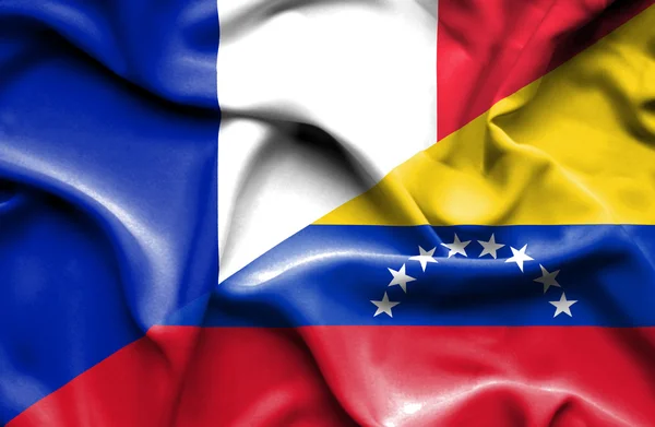 Bandeira acenando de Venezuela e França — Fotografia de Stock