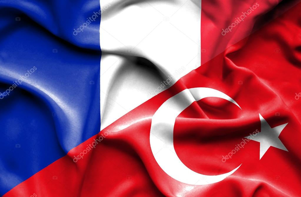 Waving flag of Turkey and France