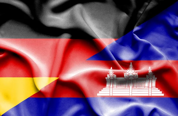 Bandera ondeante de Camboya y Alemania — Foto de Stock