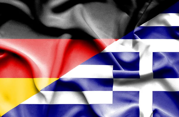 Waving flag of Greece and Germany — Stock Photo, Image