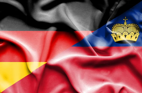 Bandera ondeante de Lichtenstein y Alemania — Foto de Stock
