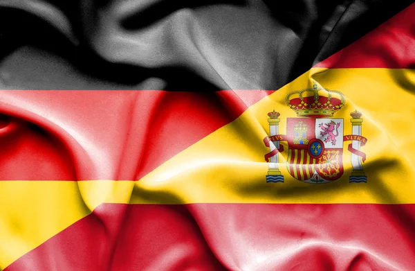 Waving flag of Spain and Germany — Stock Photo, Image