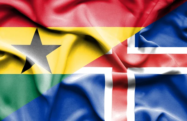 Viftande flagga Island och Ghana — Stockfoto