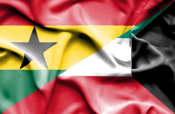 Wapperende vlag van Koeweit en Ghana — Stockfoto